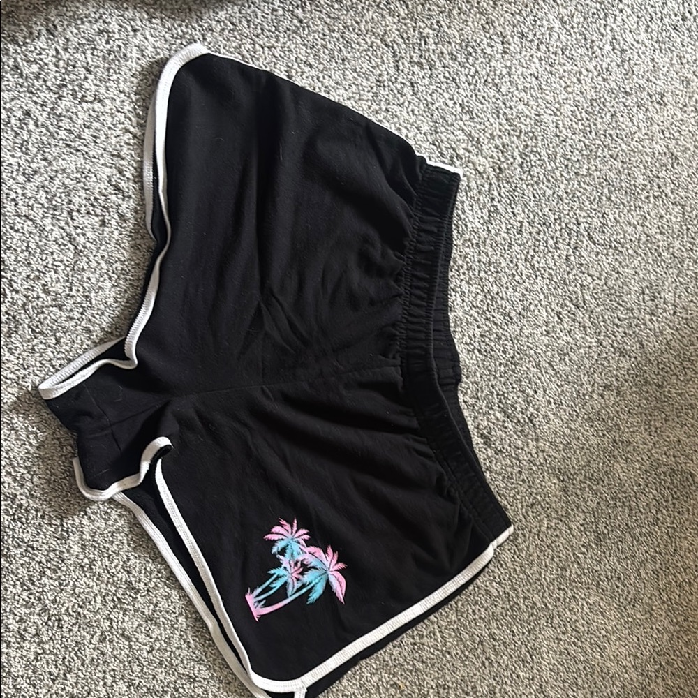 No Boundaries Black Athletic Shorts with Palm Tree Design